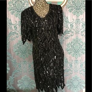 Vintage Sequins Dress Black Size 12